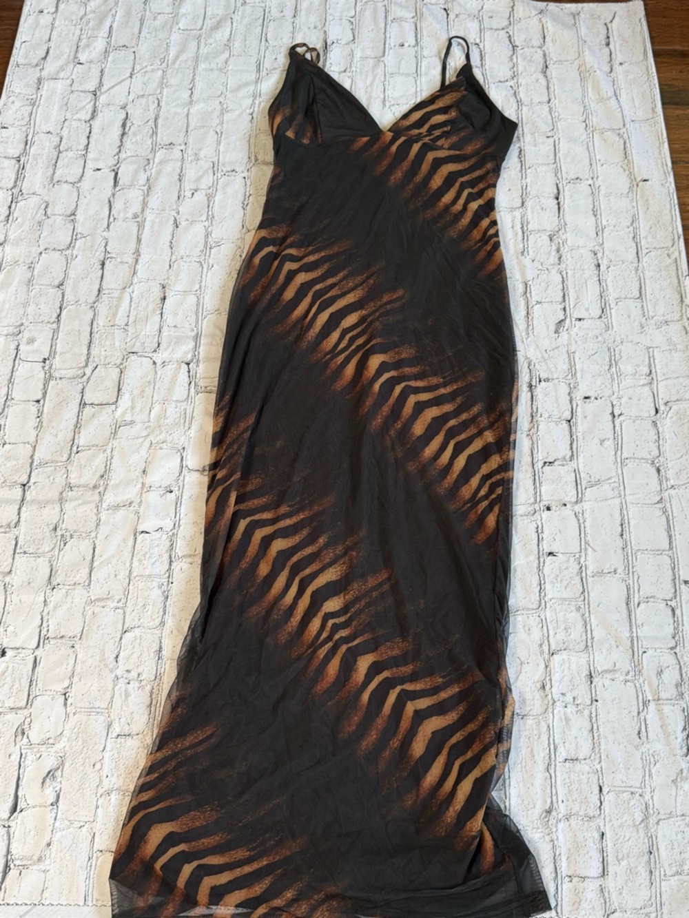 Women's Black and Brown Slip Dress with Zebra Wave Print